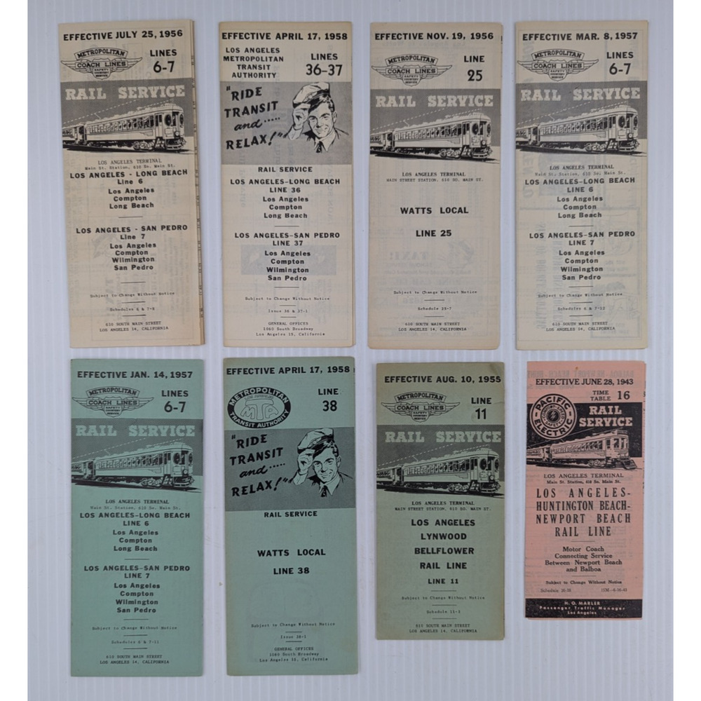 Rail Service L.A. California Time Table Schedule MTA Assorted Lot of 8